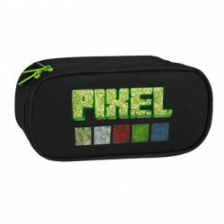 Starpak Game PIXEL ovális tolltartó gumipánttal - 22x6x10 cm - fekete/zöld (IMO-SP-528435)