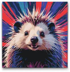 Festés számok szerint - Tarajos sül vörös és kék árnyalatokban Méret: 50x50cm, Keretezés: Keret nélkül (csak a vászon)