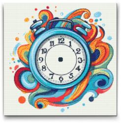  Gyémántszemes kirakó - Óra színes háttérrel Méret: 50x50cm, Keretezés: Keret nélkül (csak a vászon), Gyémántok: Négyzet alakú