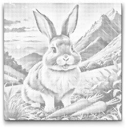PontPöttyöző - Vidám nyuszi sárgarépával Méret: 50x50cm, Keretezés: Műanyagtáblával, Szín: Fekete