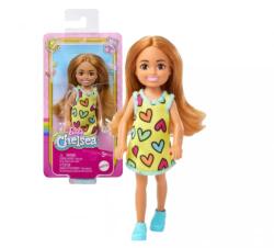 Mattel Papusa Barbie, Chelsea cu par saten si rochie cu inimioare, 14 cm (HNY57)