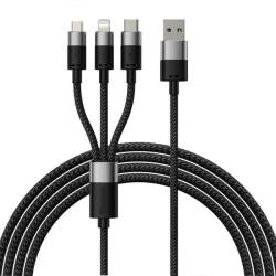 Baseus Кабел за зареждане Baseus StarSpeed, 3in1, Micro USB, Lightning, Type-C, 1.2m, Black - 40491 (DE-40491)