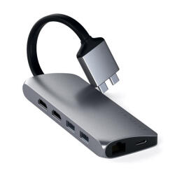 Satechi USB-C Dual MediaHub, gigabit Ethernet, 2x 4k HDMI, 2x USB-A 3.0 és kártyaolvasó, szürke (ST-TCDMMAM)