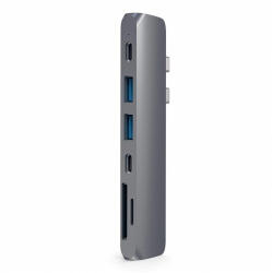 Satechi Aluminum Dual USB-C Pro Hub, 4k HDMI, 2x USB-A 3.0, 2x USB-C, ThunderBolt 3 és kártyaolvasó, szürke (ST-CMBPM)