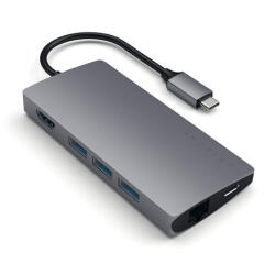 Satechi Aluminum USB-C MultiPort Hub, 4k HDMI, 3x USB-A 3.0, Gigabit Ethernet V2 és kártyaolvasó, szürke (ST-TCMA2M)