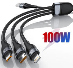 3in1 gyortöltő kábel - alumínium ötvözet - 120cm - 12095 6A-100W