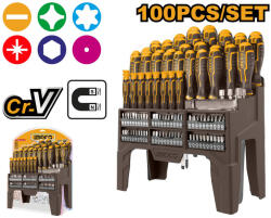 INGCO Csavarhúzó és bit készlet 100 részes mágneses CrV (HKSD10028) - vasasszerszam