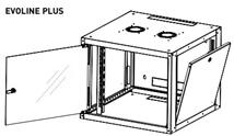 Legrand EVO9U6045P Evoline+ 19" 9U 600x450mm levehető oldallapos üvegajtós egyrészes fali rack szekrény (EVO9U6045P)