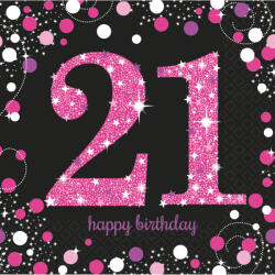 Amscan Happy Birthday 21 Pink szalvéta 16 db-os 33*33 cm DPA9900587 (DPA9900587)