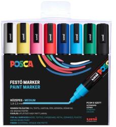 uni Posca Filctoll PC-5M 8db-os készlet (Fehér, SÁRGA, RÓZSASZÍN, Piros, KÉK, VILÁGOSKÉK, Zöld, Fekete)