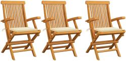 vidaXL Scaune de grădină cu perne crem, 3 buc. , lemn masiv de tec (3062516) - comfy