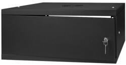 Stalflex RC19-4U-350MB 19" 4U 350 mm mély lapraszerelt fekete fém ajtós fali rack szekrény (RC19-4U-350MB)