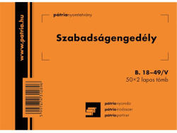 B. 18-49/V A6 fekvő "Szabadságengedély" tömbös nyomtatvány (B.18-49/V) - haztartasibolt