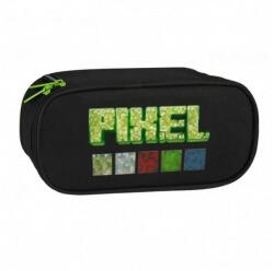 Starpak Game PIXEL ovális tolltartó gumipánttal - 22x6x10 cm - fekete/zöld (IMO-SP-528435) - lurkojatek