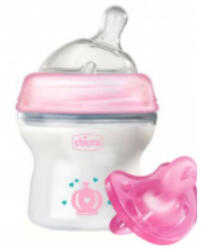 Chicco Set Suzeta silicon, roz, 0luni+ si Biberon, 150ml