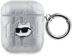 Karl Lagerfeld PU Embossed Choupette Head Pouzdro pro AirPods 1/2 Silver