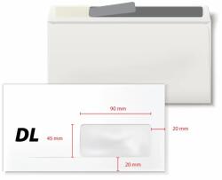  Plic DL, 110 x 220 mm, fereastra dreapta 35 x 90 mm, alb, banda silicon, 80 g/mp, 100 bucati/set (KF20215)