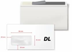  Plic DL 110 x 220, fereastra stanga 35 x 90, offset, alb, siliconic, 100 bucati/set (KF20225) - birotica-asp