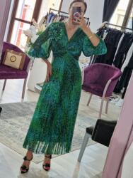 Boutique For You Rochie dama eleganta plisata midi verde cu print