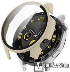  Okosóra műanyag védő tok / keret - BÉZS - 9H edzett üveg előlap védő is! - HUAWEI Watch GT 4 46mm
