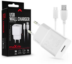 Maxlife TF-0102 univerzális fehér hálózati töltő adapter + 1m microUSB töltő és adatkábel (TF-0102)