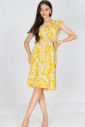 RohBoutique Rochie cu imprimeu din frunze si cu curea, galbena, ROH DR4680