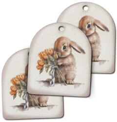  Nyomtatott fa tábla - Nyuszkó csokorral 3db/csomag