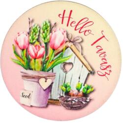 Nyomtatott fa tábla koszorú közép - Hello Tavasz - tulipános 11, 8