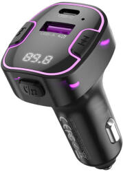 XO BCC12 autós töltő és FM transmitter 1xUSB-A és 1xUSB-C csatlakozóval 3.1A teljesítménnyelfekete