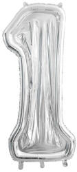 PartyDeco S. r. o 1-es ezüst számkeret, latex léggömbhöz, 123 cm
