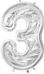 PartyDeco S. r. o 3-as ezüst számkeret, latex léggömbhöz, 123 cm