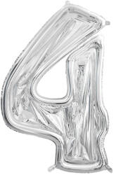 PartyDeco S. r. o 4-es ezüst számkeret, latex léggömbhöz, 123 cm
