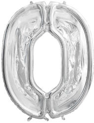 PartyDeco S. r. o 0-ás ezüst számkeret, latex léggömbhöz, 123 cm
