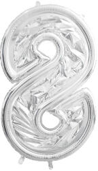 PartyDeco S. r. o 8-as ezüst számkeret, latex léggömbhöz, 123 cm