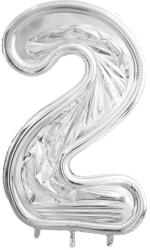PartyDeco S. r. o 2-es ezüst számkeret, latex léggömbhöz, 123 cm