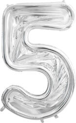 PartyDeco S. r. o 5-ös ezüst számkeret, latex léggömbhöz, 123 cm
