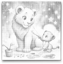 PontPöttyöző - Felhős képek - oroszlánok Méret: 50x50cm, Keretezés: Kerek keret, Szín: Piros