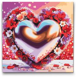  Festés számok szerint - Virágokkal körülvett szív Méret: 50x50cm, Keretezés: Kerek keret