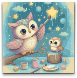  Festés számok szerint - Felhős képek - baglyok Méret: 50x50cm, Keretezés: Kerek keret