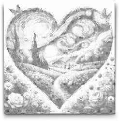  PontPöttyöző - Vincent Van Gogh - Csillagos éjszaka a szívben Méret: 50x50cm, Keretezés: Keret nélkül (csak a vászon), Szín: Kék