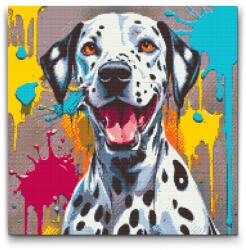  Gyémántszemes kirakó - Színes dalmata Méret: 50x50cm, Keretezés: Műanyagtáblával, Gyémántok: Négyzet alakú