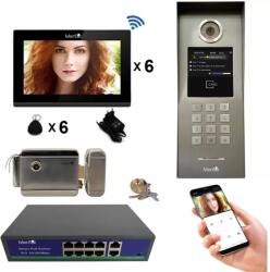 Mentor Kit Interfon Video bloc 6 apartamente wireless WiFi 4in1 IP65 Color 4.3 inch 2MP POE Tag Mentor SYKT040 (MMDSYKT040)