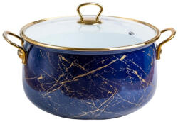Goldmann Cratita emailata Goldmann, 24 x 15 cm, 6.2 litri, manere cromate, capac sticla, Albastru (GM-8017-24 BLUE)