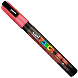 uni Marker pensula cu vopsea PC-3ML Posca, varf 0.9 - 1.3 mm, cu sclipici, rosu, Uni-Ball M1274