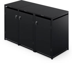 Blumfeldt BinSafe, coș de gunoi, 3 coșuri de gunoi, 240 l, cu încuietoare, din oțel galvanizat rezistent la intemperii (KG29-3door-black) (KG29-3door-black)