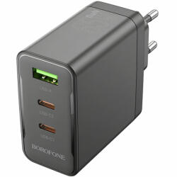 BOROFONE BN12 hálózati töltőadapter, gyors töltőfej 65W, 5A, 1x USB-A, 2x USB-C, fekete