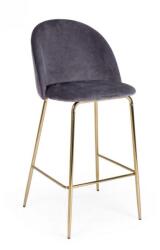 Bizzotto Scaun de bar cu spatar picioare fier auriu si sezut catifea gri Carry 51 cm x 55 cm x 105 h x 74 h1 (0734301deco)