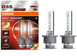 OSRAM Xenarc Night Breaker +220% D4S xenon fényszórólámpa, 3200 lumen, 4400 kelvines fehér fény, akár 250 méteres fénykéve, prémium német gyártás, P32d-5, 66440XN2-2HB, 2 darab/csomag (66440XN2)