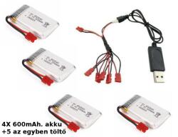 SYMA X5HC/HW-30 5: 1 töltő+ 4db minőségi tuning akku 600mAh - alamodell - 10 160 Ft