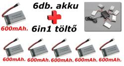 SYMA X5C/S/W-30 6: 1 töltő+ 6db minőségi tuning akku 600mAh